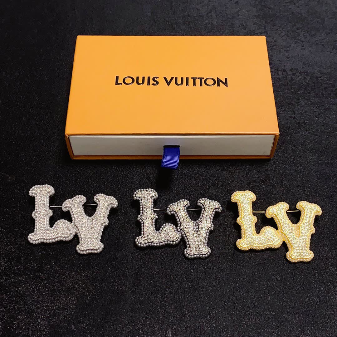 Louis Vuitton Crystal Embellished 'LV' Brooch
